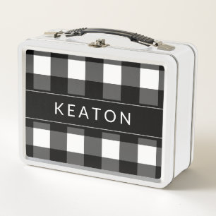 Personalisierter Schwarzweiss-GinghamLunchbox Metall Lunch Box