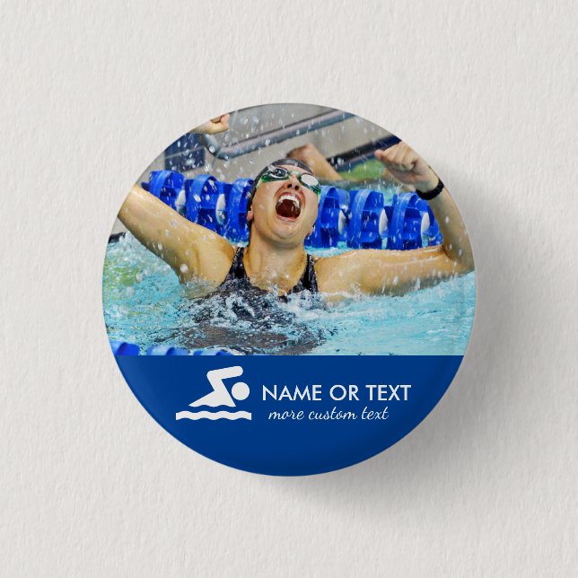 Personalisierter Schwimmen-Foto-Schwimmer-u. Button (Vorderseite)