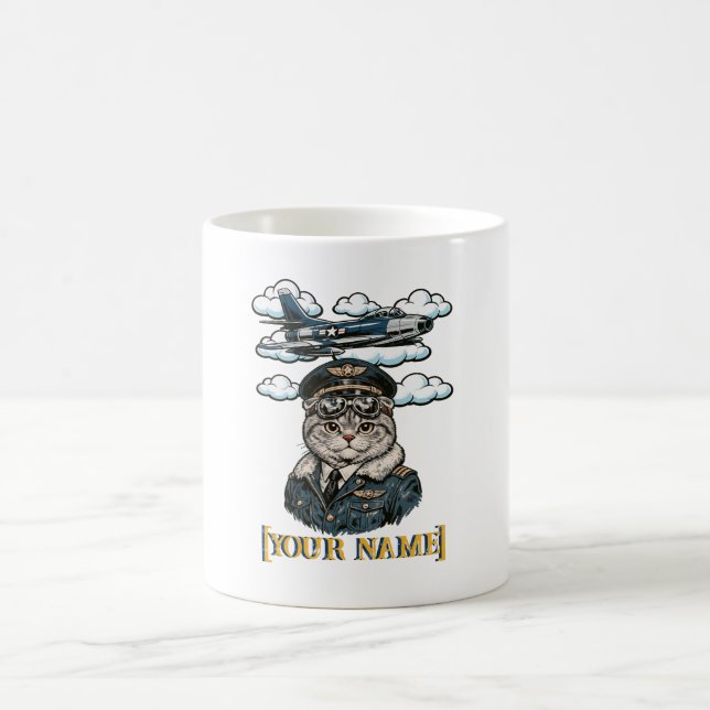 Personalisierter Scottish Fold Katzen-Pilot-Becher Kaffeetasse (Mittel)