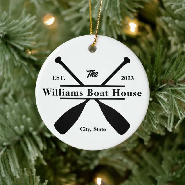 Personalisierter See, Fluss oder Bootshaus Keramik Ornament (Baum)