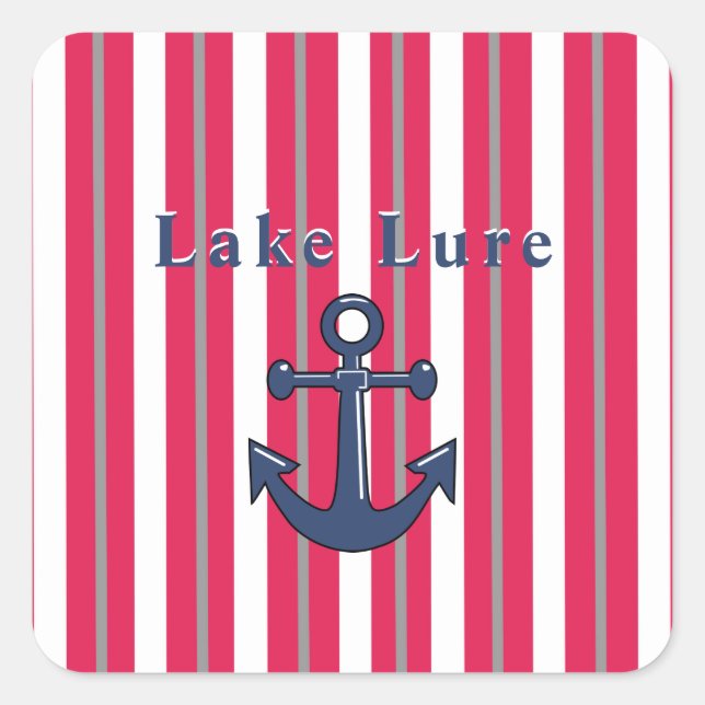 Personalisierter See oder Strand Red White Quadratischer Aufkleber (Vorderseite)
