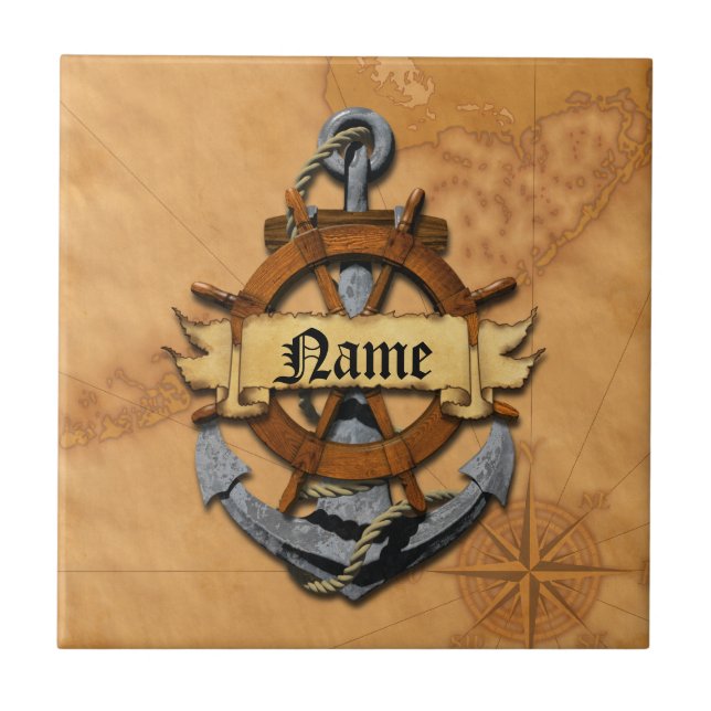 Personalisierter Seeanker und Rad Fliese (Vorderseite)