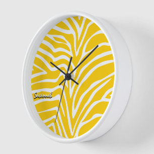 Personalisierter Senf Gelb Zebra Uhr
