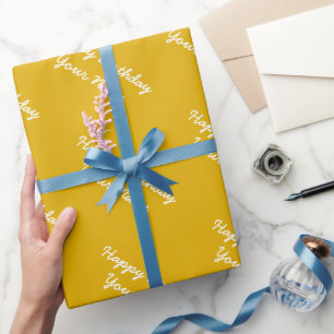 Personalisierter Senfgelb Geburtstag Geschenkpapier
