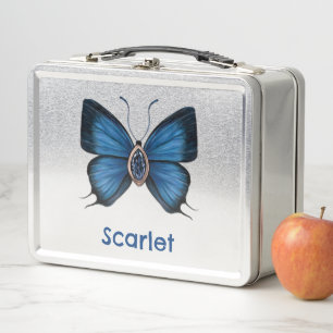 Personalisierter September Birth Blue Butterfly Metall Brotdose