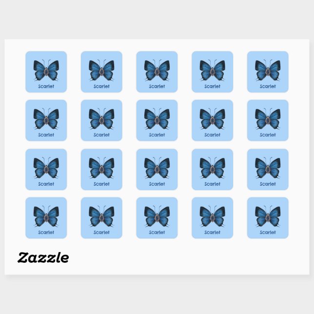Personalisierter September Birth Blue Butterfly Quadratischer Aufkleber (Blatt)