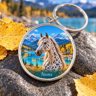 Personalisierter Silber-Appaloosa-Bergsee Schlüsselanhänger