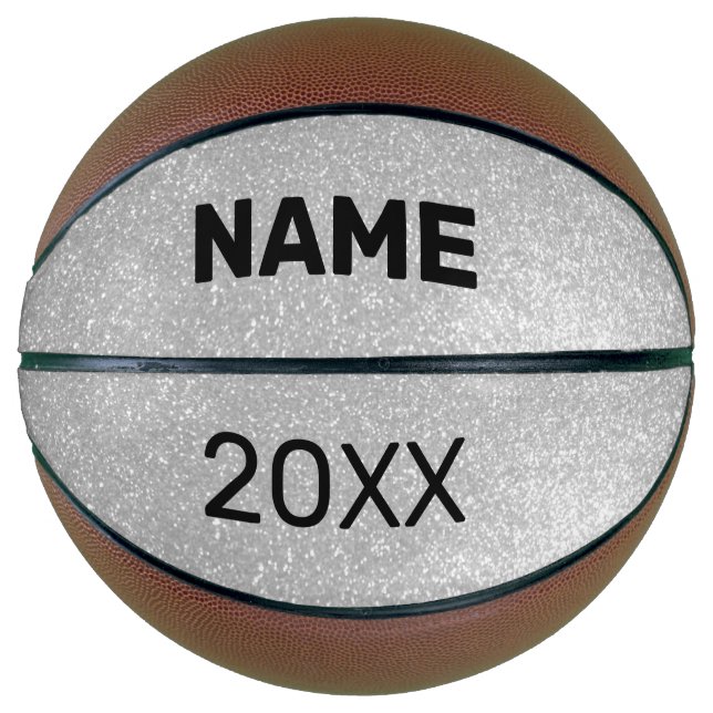 Personalisierter Silberglatter-Glitzern Basketball (Vorderseite)