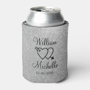 Personalisierter Silberne Glitzer Hochzeitskannen Dosenkühler