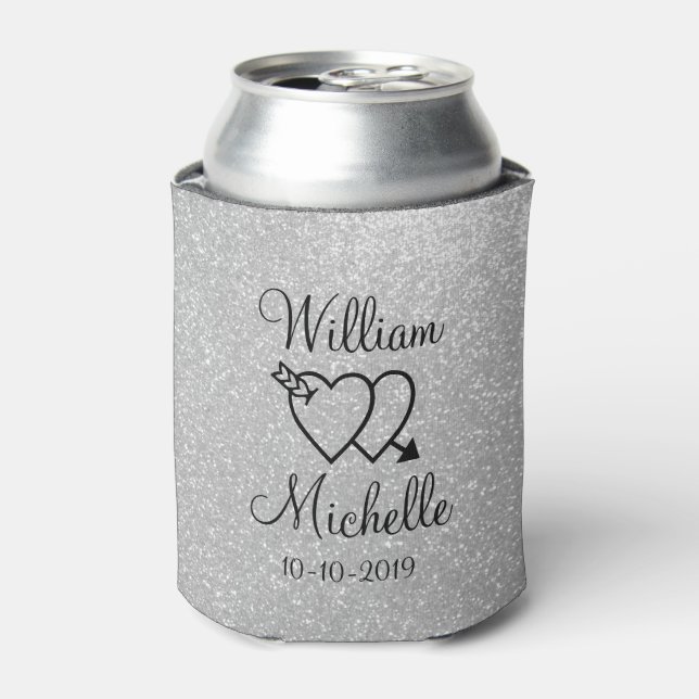 Personalisierter Silberne Glitzer Hochzeitskannen Dosenkühler (Kanne Vorderseite)