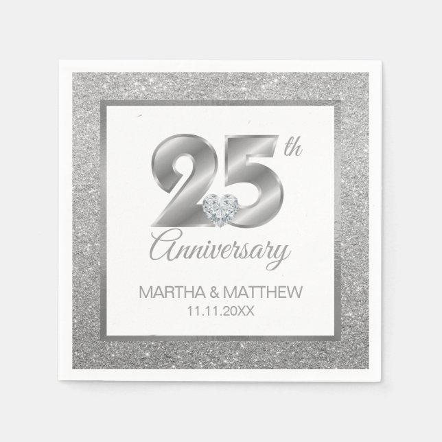 Personalisierter Silberner 25. Hochzeitstag Serviette (Vorderseite)