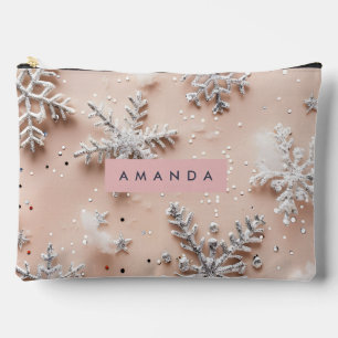 Personalisierter silberner Glitter-Schneeflocke Zubehörtasche