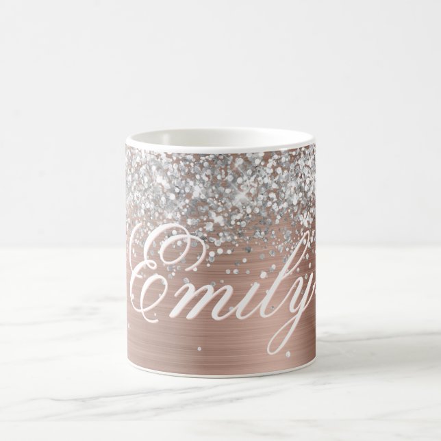 Personalisierter Silberner Glitzer Rose Gold Fossi Kaffeetasse (Mittel)