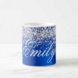 Personalisierter Silberner Glitzer Royal Blue Foil Kaffeetasse