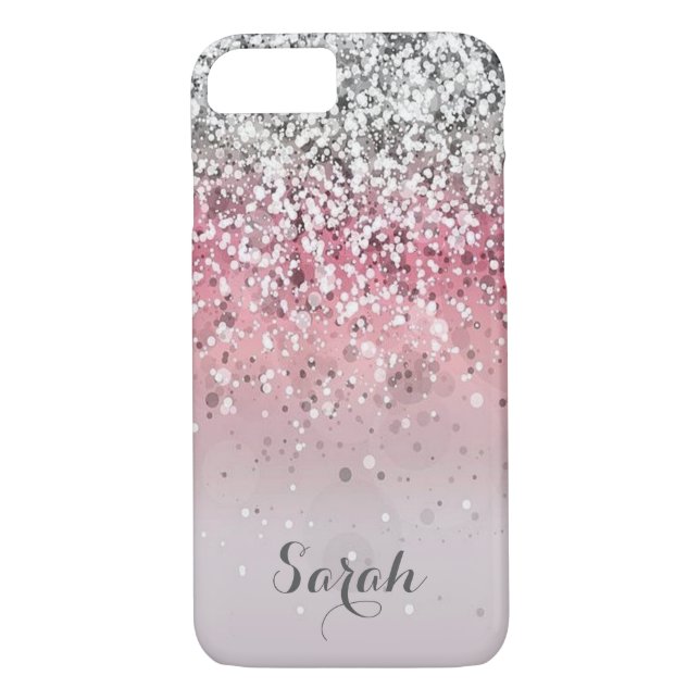 personalisierter Silberrosa Glitzer Case-Mate iPhone Hülle (Rückseite)