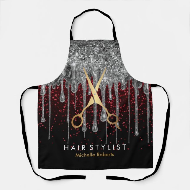 Personalisierter Silberschere Glitzer Friseur Salo Schürze (Vorderseite)
