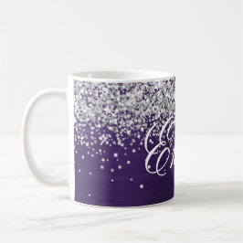 Personalisierter Silberstreifen Glitzer Dunkle Vio Kaffeetasse