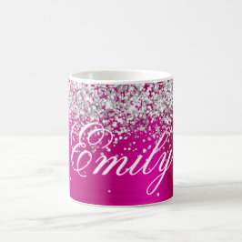 Personalisierter Silberstreifen Glitzer Hot Pink F Kaffeetasse