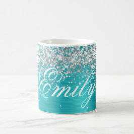 Personalisierter Silberstreifen Glitzer Türkis Bla Kaffeetasse