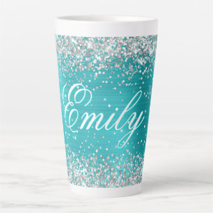 Personalisierter Silberstreifen Glitzer Türkis Bla Milchtasse