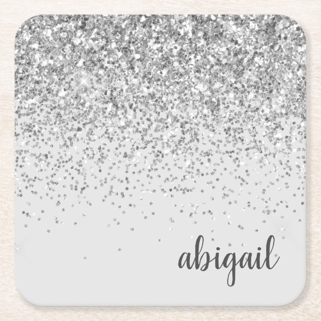 Personalisierter Silver Girl Glitzer Sparkone Mode Rechteckiger Pappuntersetzer (Vorderseite)