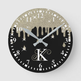 Personalisierter Silver Tropfen Glitzer Effekt & G Runde Wanduhr