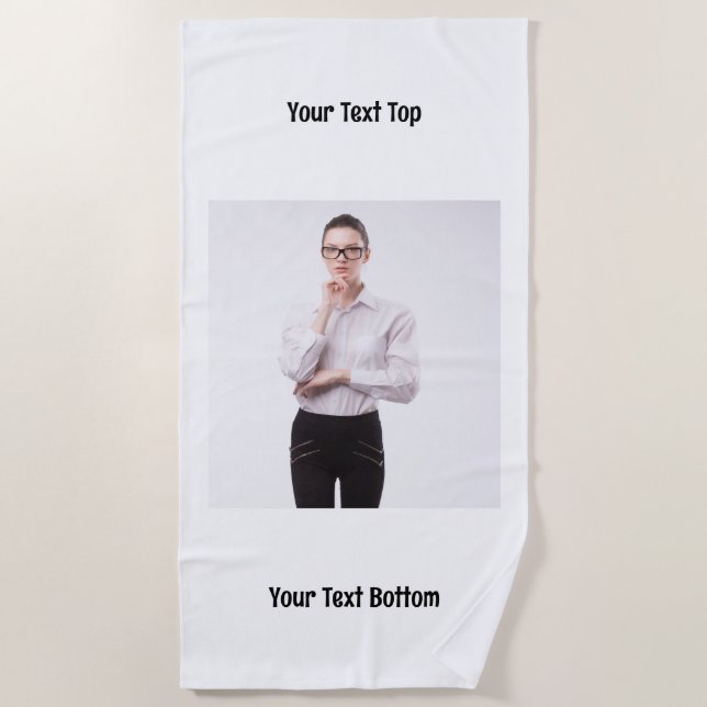 Personalisierter Single Foto mit zwei Zeilen Text  Strandtuch (Vorderseite)