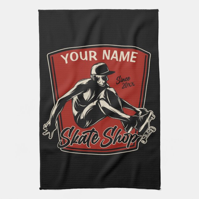 Personalisierter Skate Shop Schnupperklettern Skat Geschirrtuch (Vertikal)