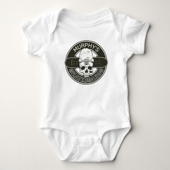 Personalisierter Skater NAME Skull Skateboarding S Baby Strampler (Vorderseite)