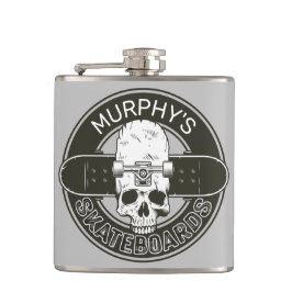 Personalisierter Skater NAME Skull Skateboarding S Flachmann