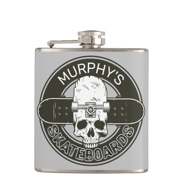 Personalisierter Skater NAME Skull Skateboarding S Flachmann (Vorderseite)