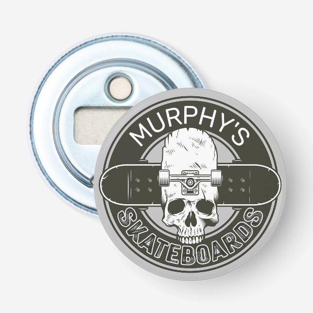 Personalisierter Skater NAME Skull Skateboarding S Flaschenöffner (Vorderseite)