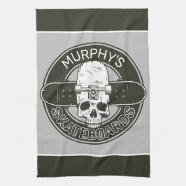 Personalisierter Skater NAME Skull Skateboarding S Geschirrtuch
