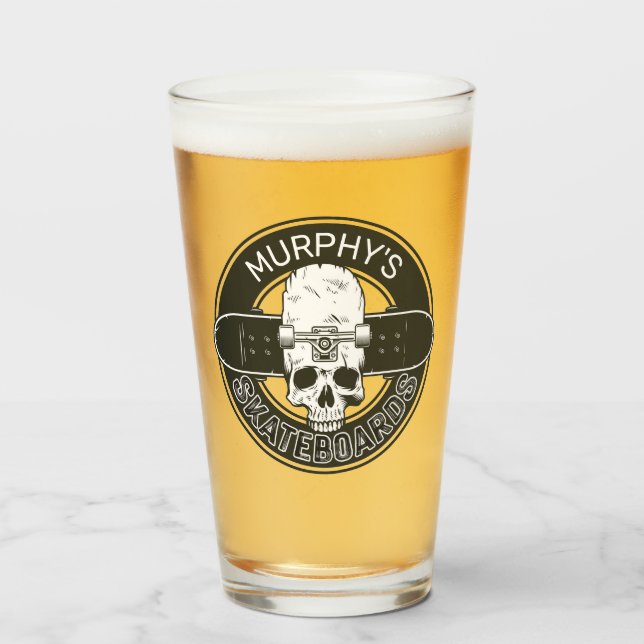 Personalisierter Skater NAME Skull Skateboarding S Glas (Vorne (Gefüllt))