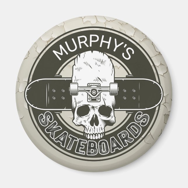 Personalisierter Skater NAME Skull Skateboarding S Magnet (Vorne)