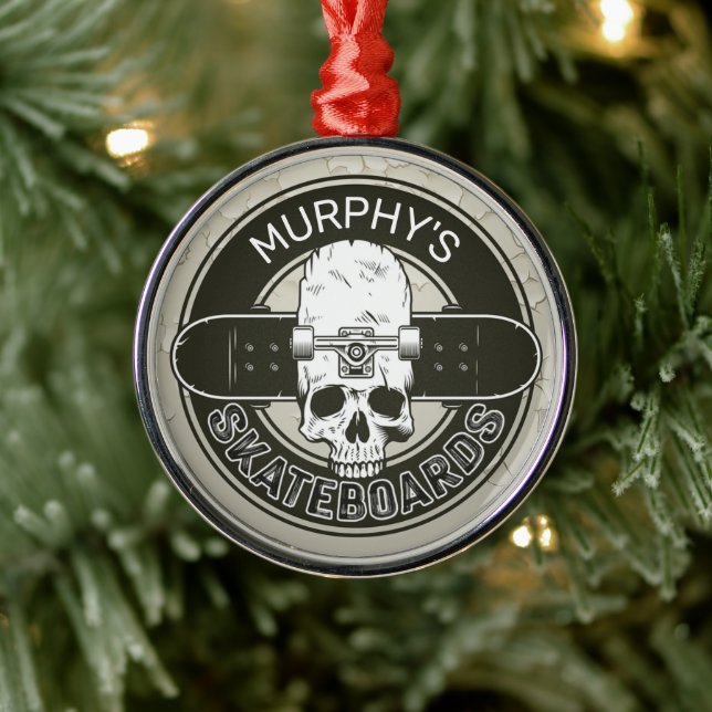 Personalisierter Skater NAME Skull Skateboarding S Ornament Aus Metall (Baum)