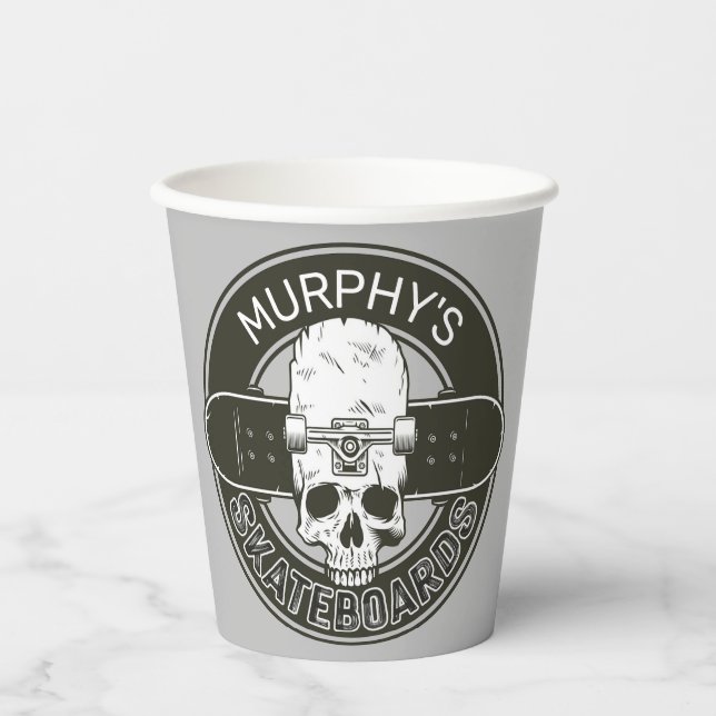 Personalisierter Skater NAME Skull Skateboarding S Pappbecher (Vorderseite)