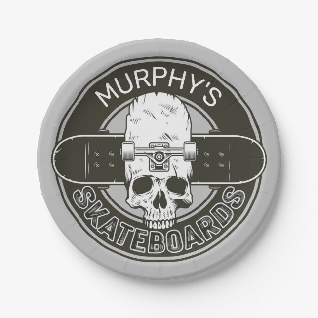 Personalisierter Skater NAME Skull Skateboarding S Pappteller (Vorderseite)