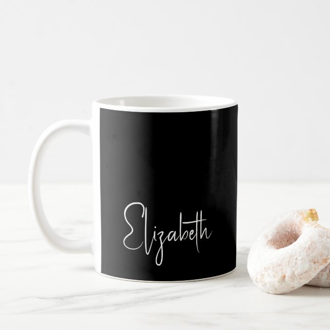 Personalisierter Skriptname Elegant Schwarz-weiß Kaffeetasse (Mit Donut)