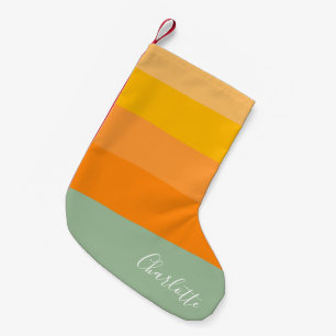 Personalisierter Skriptname Gelber Orange Strichen Kleiner Weihnachtsstrumpf
