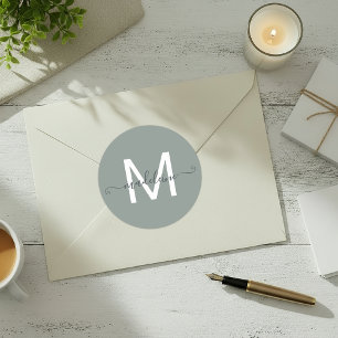 Personalisierter Skriptname Monogram DustGreen Runder Aufkleber