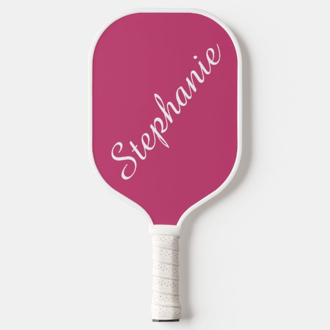Personalisierter Skriptname Rosa und Weiß Pickleball Schläger (Vorderseite)
