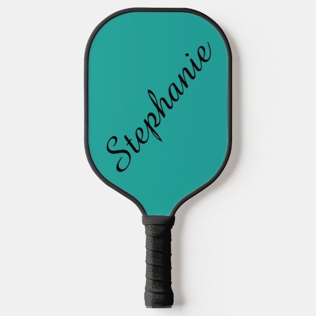 Personalisierter Skriptname Türkis und Schwarz Pickleball Schläger (Vorderseite)