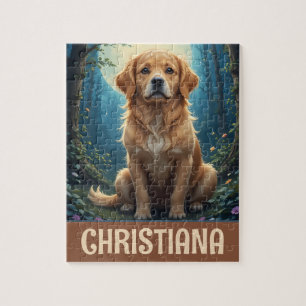 Personalisierter skurriler Golden Retriever sitzt