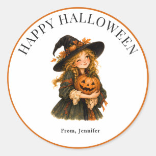 Personalisierter skurriler Hexen-Kürbis-Halloween- Runder Aufkleber