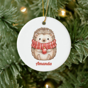 Personalisierter skurriler Igel-Weihnachtsschmuck Keramik Ornament