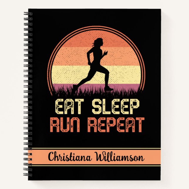 Personalisierter Sleep Run Wiederholung Retro Athl Notizbuch (Vorderseite)