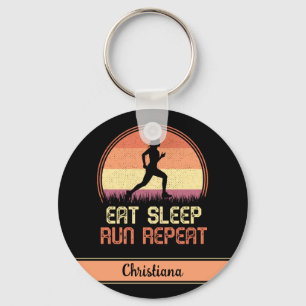 Personalisierter Sleep Run Wiederholung Retro Athl Schlüsselanhänger