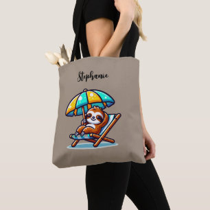 Personalisierter Sloth am Strand Tote Bag Tasche