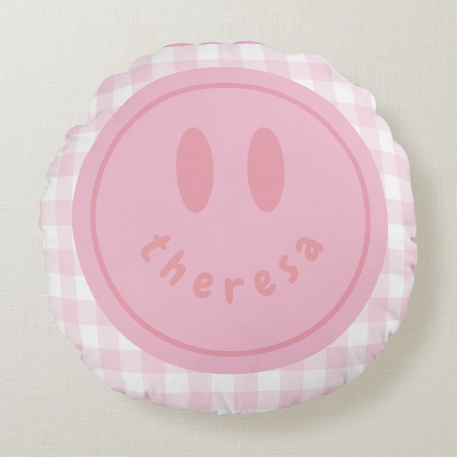 personalisierter Smiley Lächelname Rundes Kissen (Vorderseite)